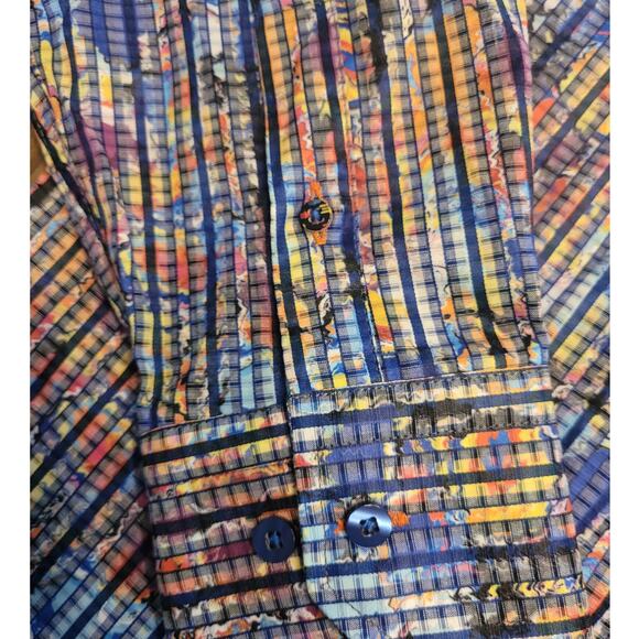 Luchiano Visconti Men’s L Slim Fit Dress Shirt Colorful Stripe Flip Cuff - Picture 4 of 13